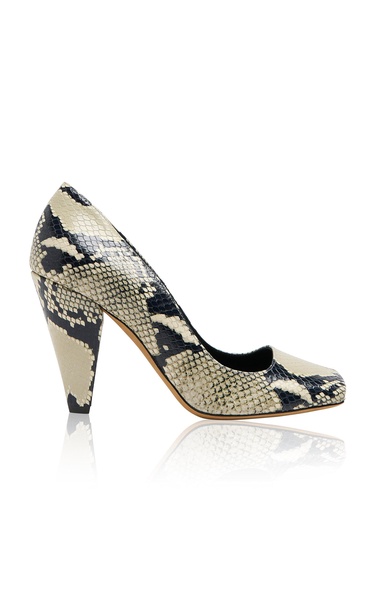 Cedar Peep-Toe Snake-Effect Leather Pumps