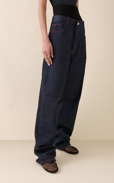 Knit-Band Stretch High-Rise Straight-Leg Jeans