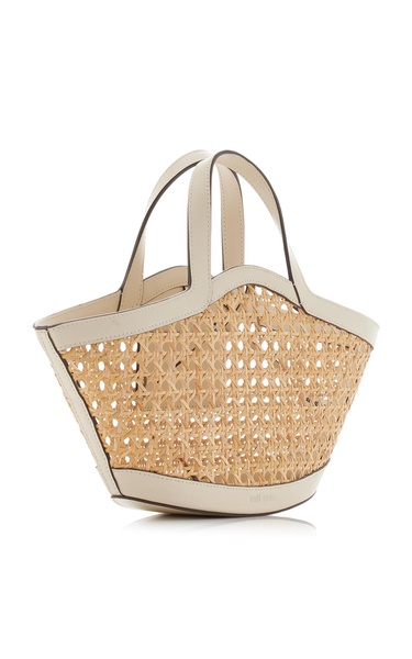 Yara Mini Leather-Trimmed Woven Rattan Tote