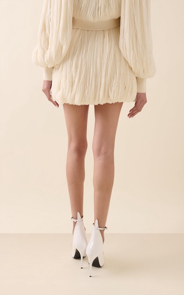 Belted Fringed Wool-Blend Mini Skirt