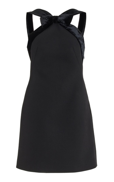 Velvet-Trimmed Crepe Open-Back Mini Dress