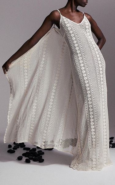 Scarf-Detailed Cotton Crochet Maxi Dress