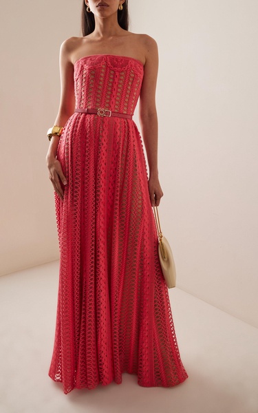 Embroidered Strapless Knit Maxi Dress