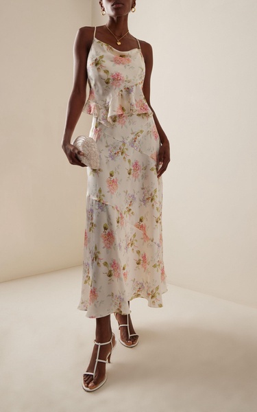 Booker Floral Silk Midi Skirt