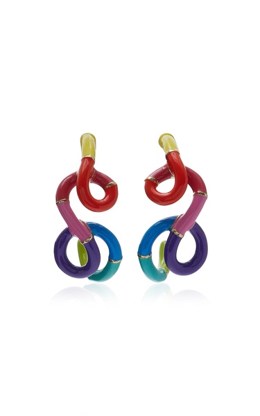 WOW Enameled 9K Yellow Gold Earrings