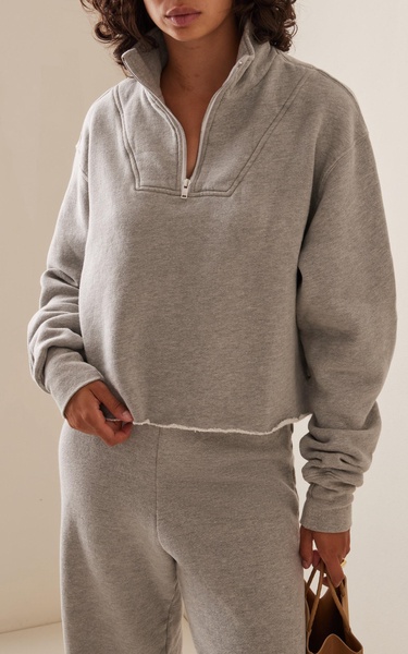 Haley Cropped Half-Zip Cotton Sweatshirt