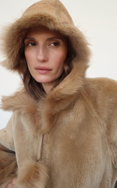 Odellies Fur-Trimmed Shearling Coat