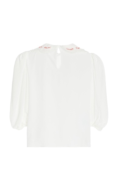 Embroidered Crepe De Chine Top 