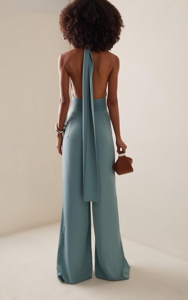 Pleated Stretch-Crepe Wide-Leg Jumpsuit