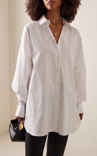 Oversized Cotton-Blend Button-Down Shirt