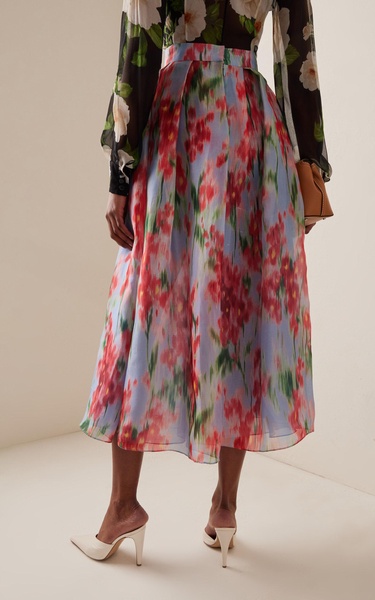 Floral Silk Chiffon Midi Skirt