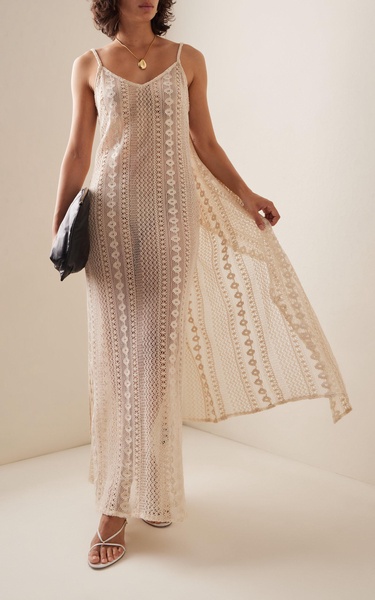 Scarf-Detailed Cotton Crochet Maxi Dress