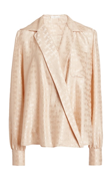 Plunged Silk-Wool Jacquard Blouse