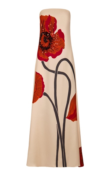 Petals Strapless Embellished Silk Maxi Dress