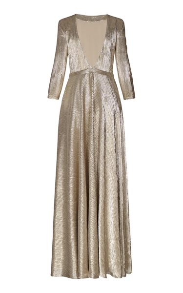 Creyentes Metallic Plissé Maxi Dress