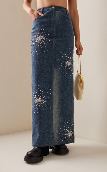 Crystal-Embellished Denim Maxi Skirt