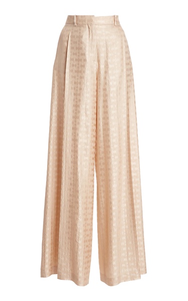 Pleated Silk-Wool Jacquard Wide-Leg Pants