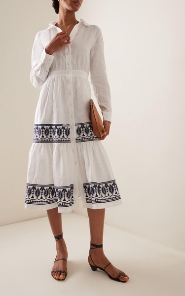 Exclusive Mirana Embroidered Linen Midi Dress