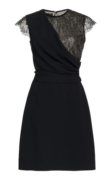 Sequined Lace-Trimmed Sable Crepe Mini Dress