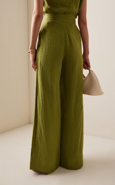 Hablale De Ti Pleated Linen Wide-Leg Pants