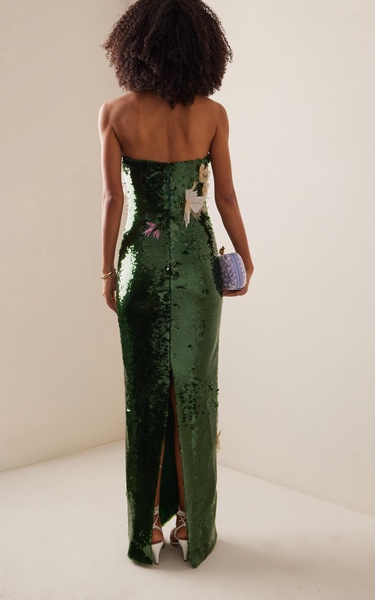 Flower-Embellished Sequined Gown