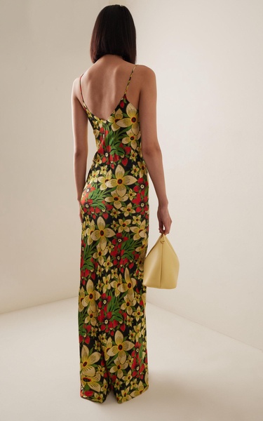 Exclusive Floral-Appliquéd Silk Maxi Dress