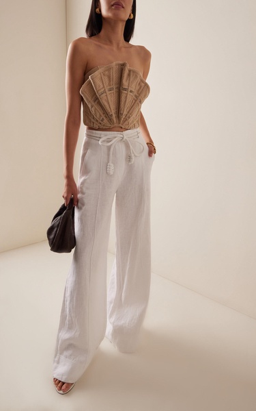 Otras Noches Belted Linen Flared-Leg Pants