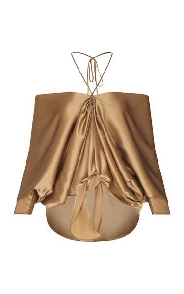 A La Conquista Draped Silk Charmeuse Top