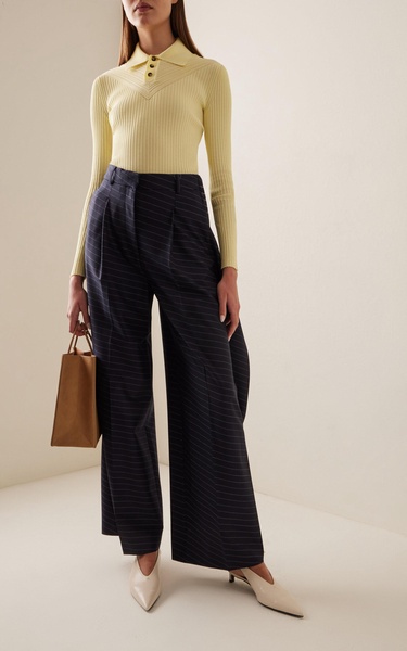 Pleated Wool-Blend Wide-Leg Pants