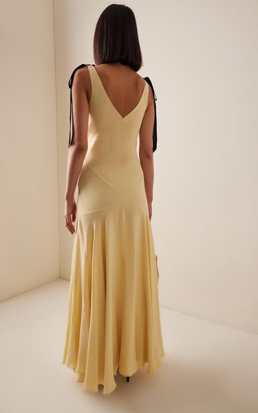 Ribbon-Detailed Silk-Crepe Maxi Dress