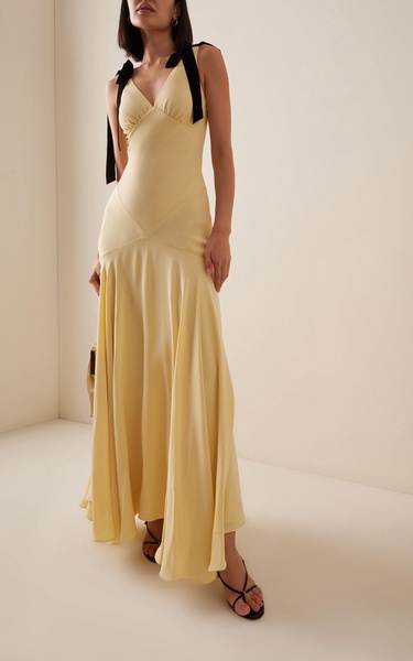 Ribbon-Detailed Silk-Crepe Maxi Dress