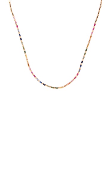 Linear 18K Rose Gold Sapphire Tennis Necklace