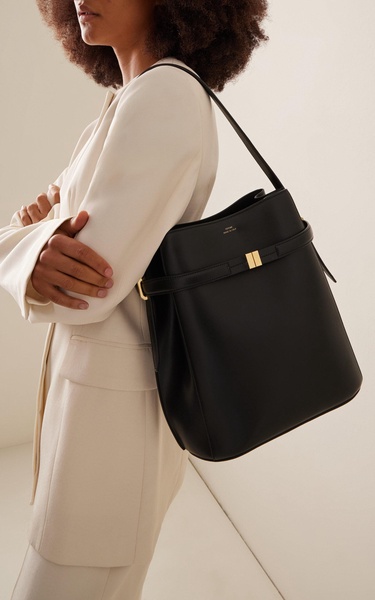 Belted Leather Bucket Bag