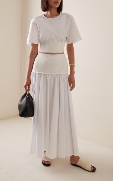 Stella Knit-Trimmed Cotton-Poplin Maxi Skirt