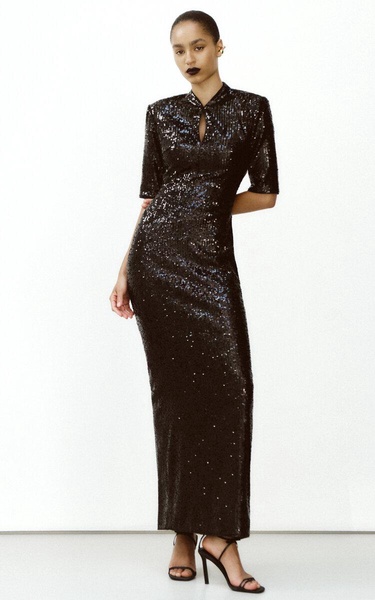 Sequined Collared Maxi Dress