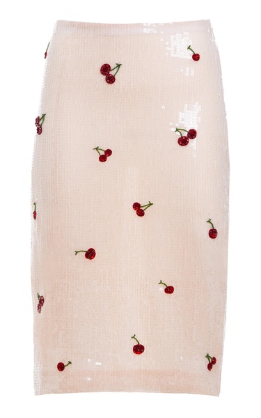 Cherry-Sequined Midi Skirt