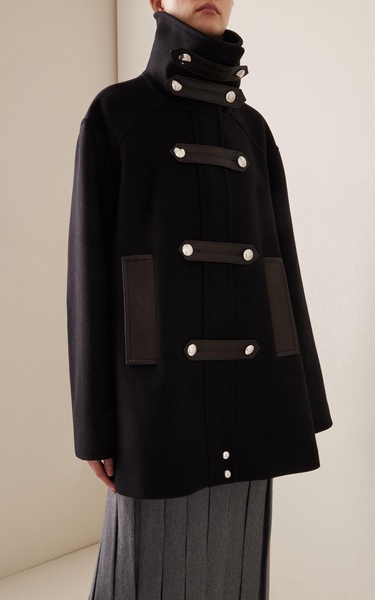 Melbo Leather-Trimmed Wool Coat