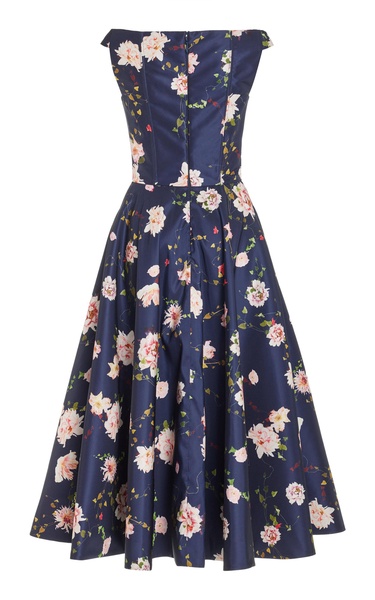 Off-The-Shoulder Floral Faille Dress