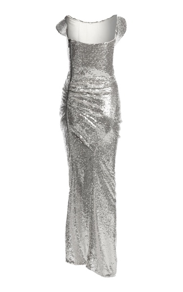 Exhilarate Draped Sequined Mesh Gown