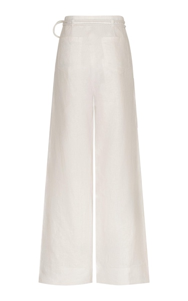 Otras Noches Belted Linen Flared-Leg Pants