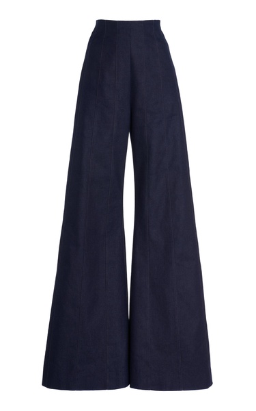 High-Rise Cotton-Blend Flared Pants