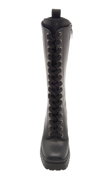 Lace-Up Leather Knee-Length Combat Boots