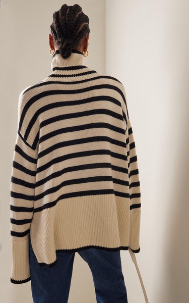 Signature Stripe Wool-Cotton Turtleneck Sweater