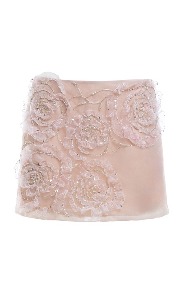 Floral-Embellished Tulle Mini Skirt