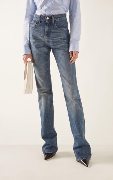 Belt-Detailed Rigid High-Rise Straight-Leg Jeans