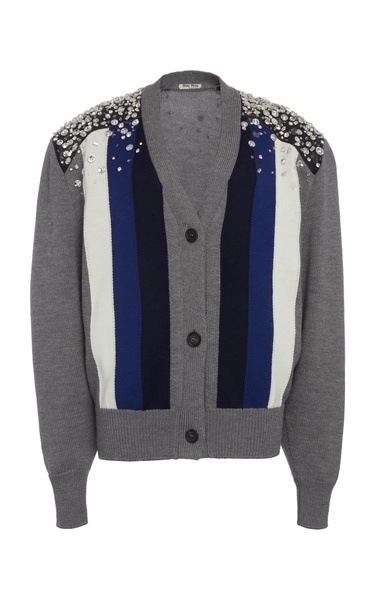 Embellished Striped Wool Cardigan