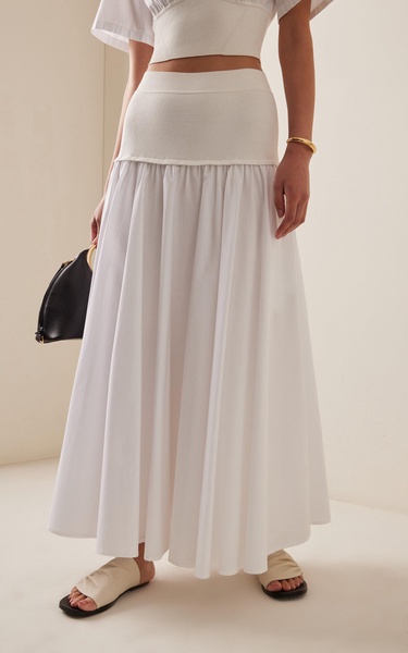 Stella Knit-Trimmed Cotton-Poplin Maxi Skirt