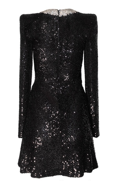 Embellished Cutout Stretch-Sequin Mini Dress