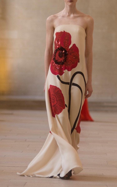 Petals Strapless Embellished Silk Maxi Dress