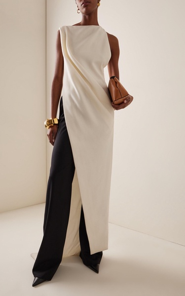 The Tate Long Draped Wool Crepe Top 